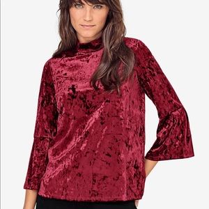 ELLOS RED CRUSHED VELVET BELL SLEEVE TUNIC